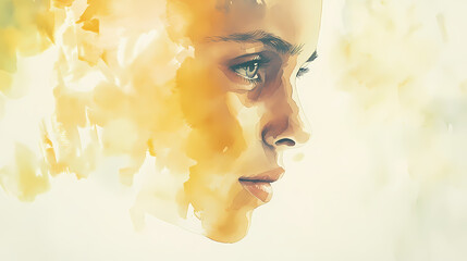 Captivating watercolor portrait with ethereal colors and emotional expression. Emotional Contrast. Illustration