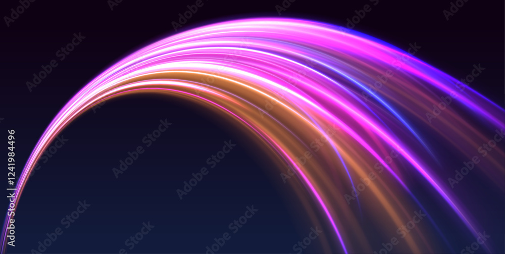 Poster Concept of leading in business, Hi tech products, warp speed wormhole science vector design. The energy flow tunnel. Shine round frame with light circles light effect.	