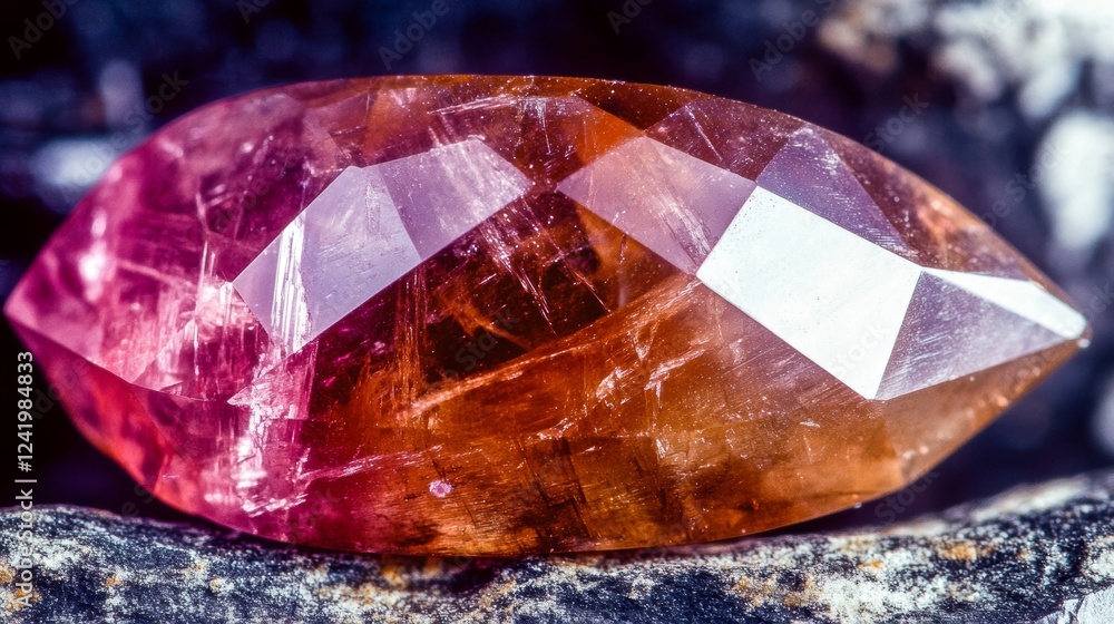 Poster exquisite alexandrite crystal displaying unique color change and intricate cut resting on natural ro
