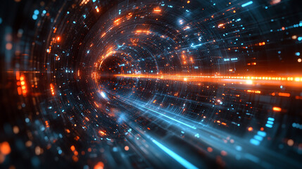 Fototapeta premium Exploring a futuristic and abstract technology concept, featuring innovative elements, modern designs, and blurred effects with empty caption space, symbolizing chaos and endless possibilities.