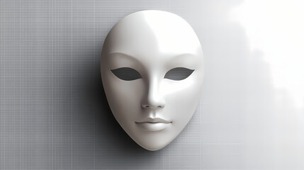 Minimalistic white mask with serene expression on transparent background. epitomizing tranquility and simplicity. Mask & Disguise Themes. Illustration