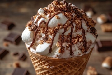 S'mores ice cream cone, chocolate, marshmallows (1)
