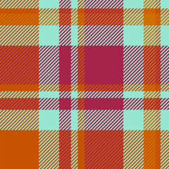 Vibrant plaid pattern in bold orange, teal, and crimson hues.  Perfect for textile design, fashion, or website backgrounds.  This seamless texture offers a modern, stylish aesthetic.