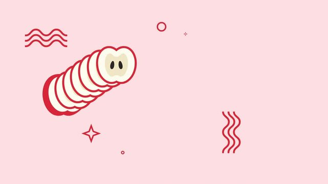 Animation of apple slices with memphis elements. Geometric abstract repeating cartoon.