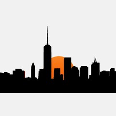Fototapeta premium Silhouetted worker installing glass panels on a high-rise building double exposure of cranes and urban skyline silhouetted skyline cityscape architecture illustration building city vector