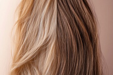 Naklejka premium Comparison of damaged dull hair versus shiny healthy hair strands revealing the contrast in quality and care. Generative AI