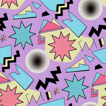 Colorful 80s geometric pattern with abstract shapes