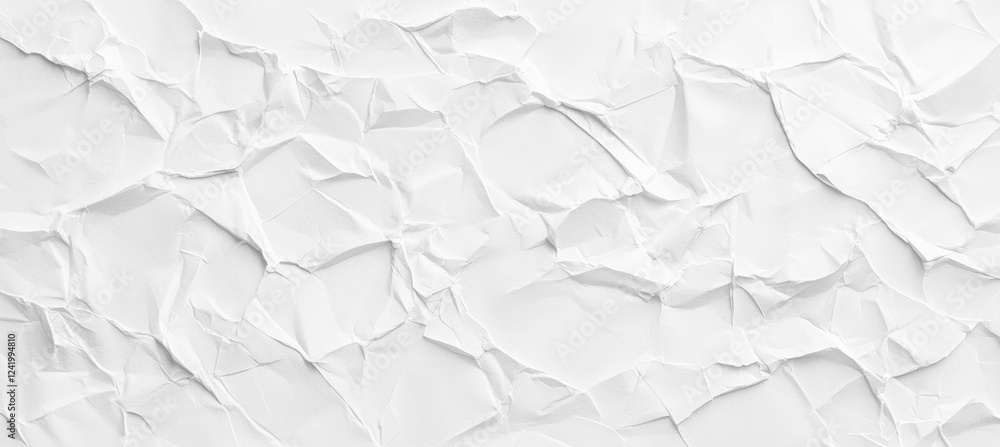 Poster crumpled white paper creates a textured background, filling the frame with wrinkles and folds, provi