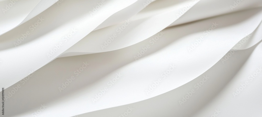 Poster creating smooth curves and soft shadows through overlapping layers of white abstract paper, forming 