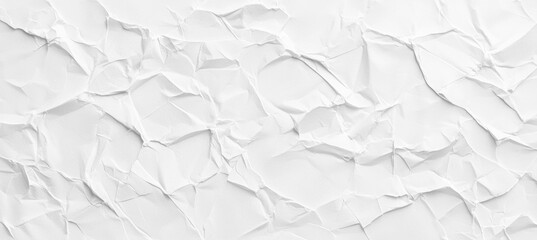 Crumpled white paper creates a textured background, filling the frame with wrinkles and folds, providing a blank canvas for design or artistic expression