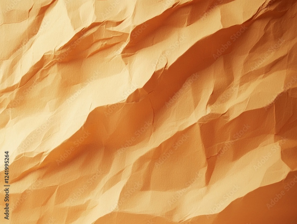 Poster close-up view of crumpled orange paper creating an abstract texture, suitable for backgrounds and de
