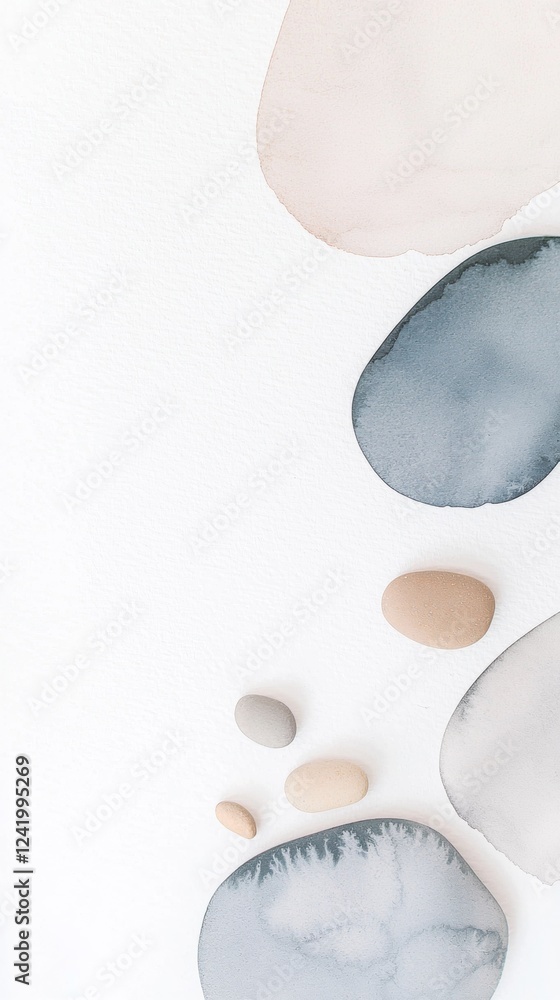 Poster abstract artistic modern composition with watercolor stains in beige and blue with small decorative 