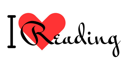 I love Reading creative slogan. Hand drawn letters with red heart. Vector illustration, lettering in modern design
