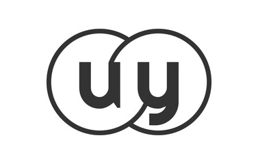 UY business company emblem with outline rounds and letters u y. Logo template of two merged circles for brand identity, logotype. Vector Infinity symbol