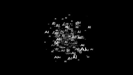 AI futuristic typography illusion, floating white artificial intelligence text in dark minimal background, depth perception.