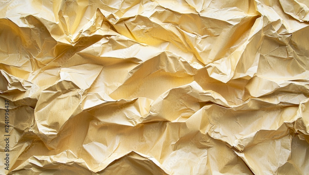 Poster crumpled brown wrapping paper forms an intricate textured background, creating a visually interestin
