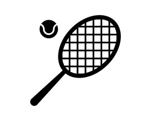 Sharp, minimalist vector graphic of a tennis racket and ball.  Perfect for websites, apps, or print designs needing a clean, modern sports icon.