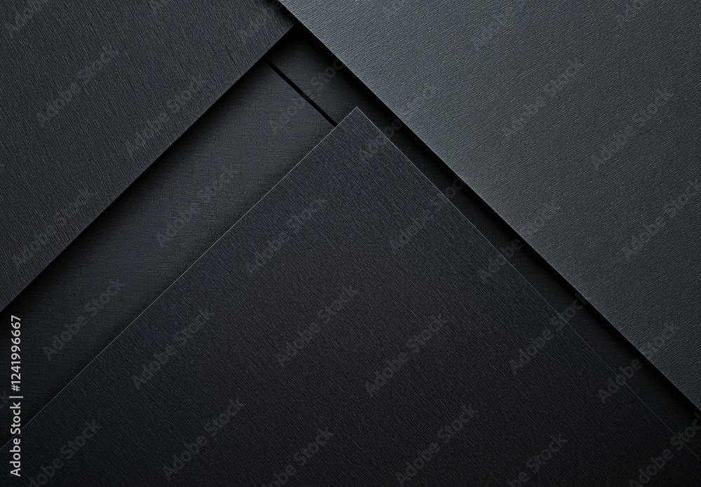 Poster abstract composition featuring overlapping dark geometric shapes, creating a textured background wit