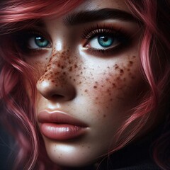 Close-up girl red hair and freckles