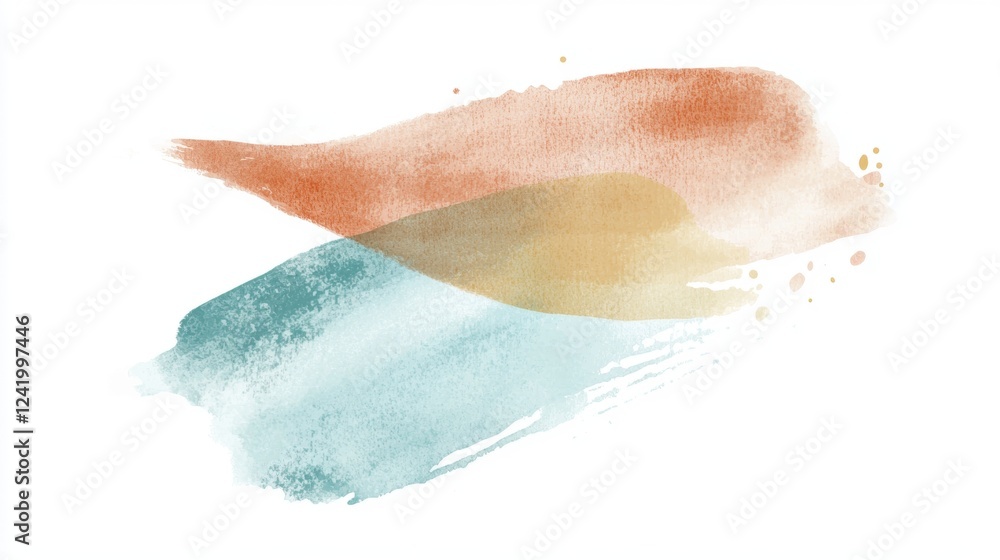 Poster soft orange, light brown, and muted teal watercolor brush strokes create a dynamic and artistic comp