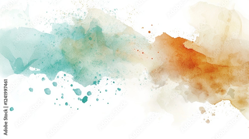 Poster soft, translucent watercolor washes in teal and orange create a vibrant and artistic abstract backgr