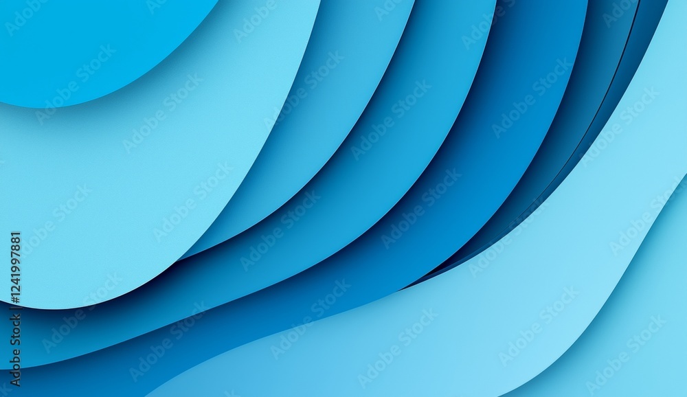 Poster smooth curves and lines flowing together in a gradient of blue hues, creating an abstract and visual