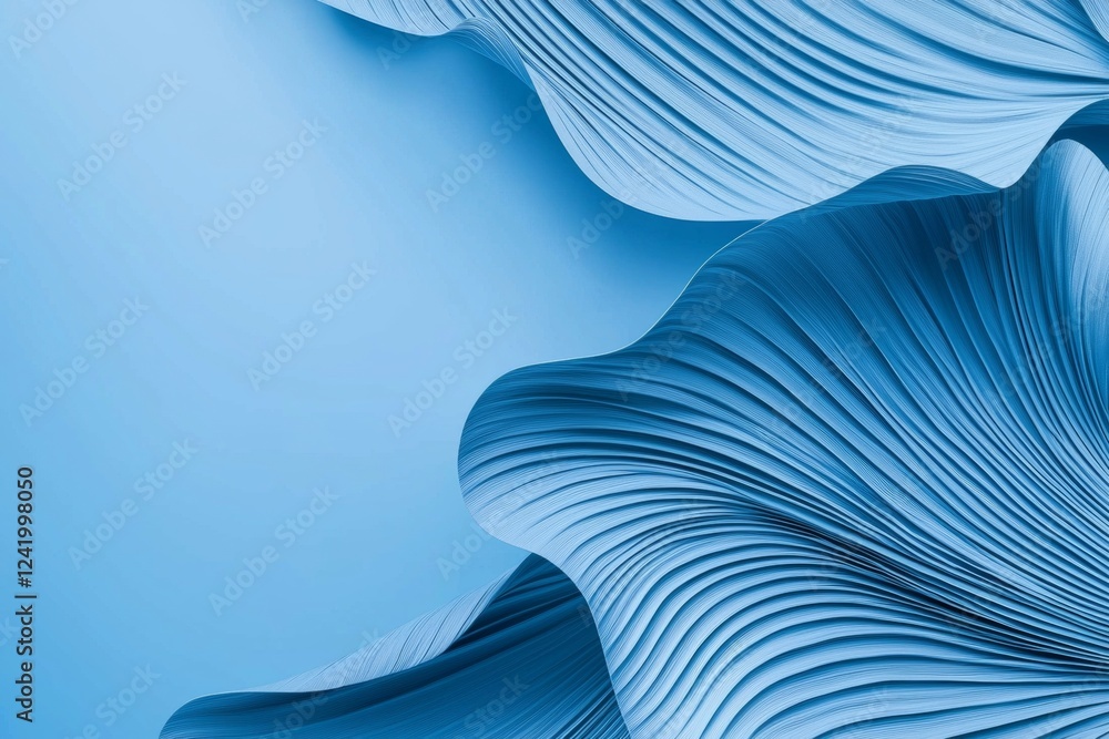 Poster smooth, undulating blue shapes with fine stripes create a visually captivating abstract design, evok
