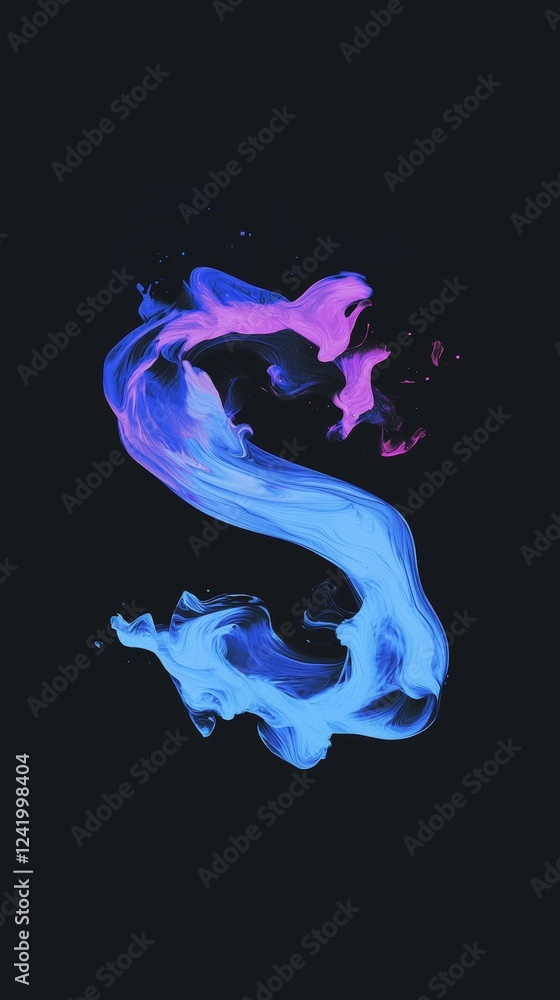Poster abstract colorful smoke trail forming the letter s. illuminated with neon light. creating a vibrant 