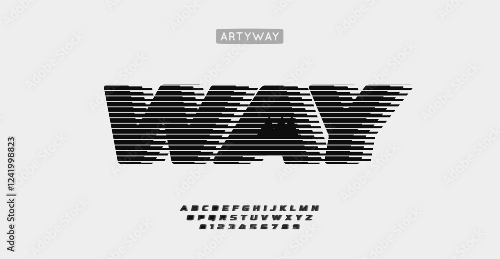 Aufkleber wind striped letters, bold dynamic typography, modern racing font with clean lines for edgy velocity