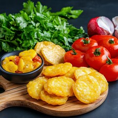 Delicious Golden Plantain Chips with Fresh Vegetables and Salsa