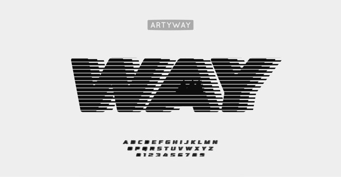 Wind striped letters, bold dynamic typography, modern racing font with clean lines for edgy velocity logos, tech and automotive branding, contemporary visual identity. Vector typeset.