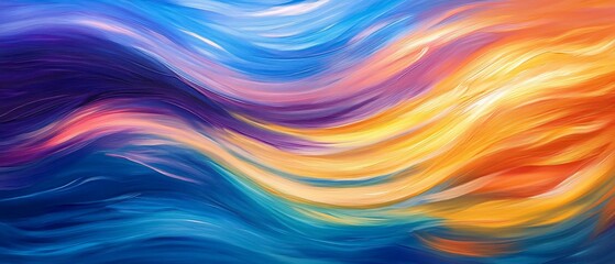 Abstract Colorful Waves Painting of Vivid Hues