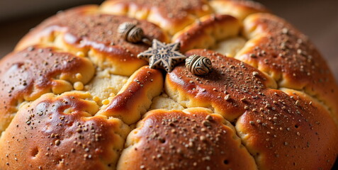 Traditional festive bread with decorative toppings