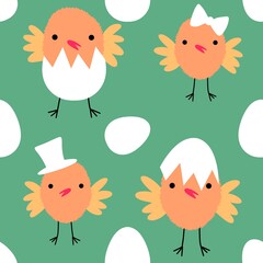 Easter chicken and eggs seamless birds pattern for wrapping paper and fabrics