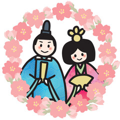 ３月の桃の節句用ベクターイラスト（丸い桜フレーム）