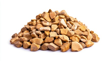 Fototapeta premium Pile of golden gravel stones on white background for construction use