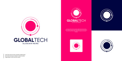 planetary orbit abstract logo, modern technology symbol, digital services, vector graphic illustration. © dhulpikir