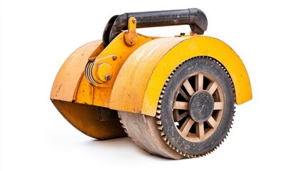 Fototapeta premium Compact Yellow Road Roller for Construction Use on White Background