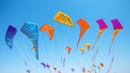 Colorful Kites Flying High Against Clear Blue Sky during Daytime
