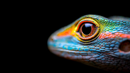 Naklejka premium Vibrant Gecko Portrait, Close-up, Black Background, Wildlife