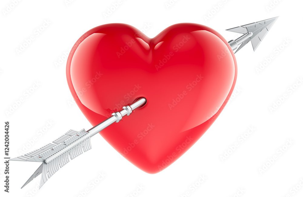 Poster red heart with arrow. 3d rendering isolated on transparent background