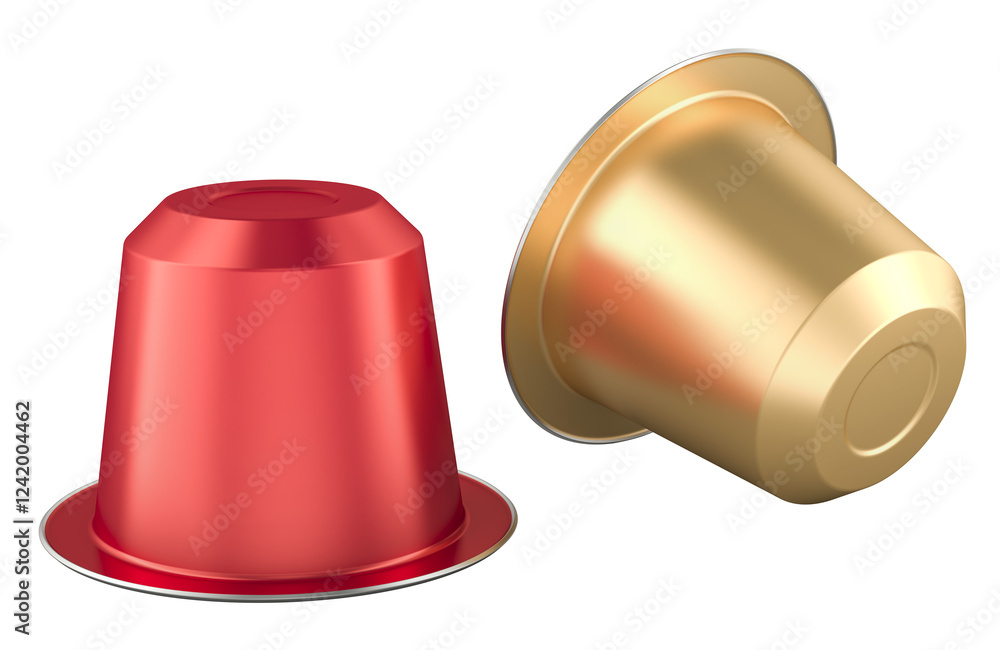 Poster single-serve coffee containers. coffee capsules pods for coffee machine. 3d rendering isolated on tr