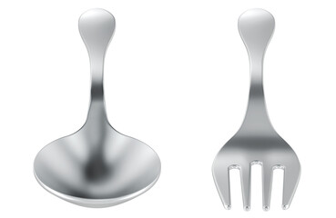 Spoon and fork, front view. 3D rendering isolated on transparent background