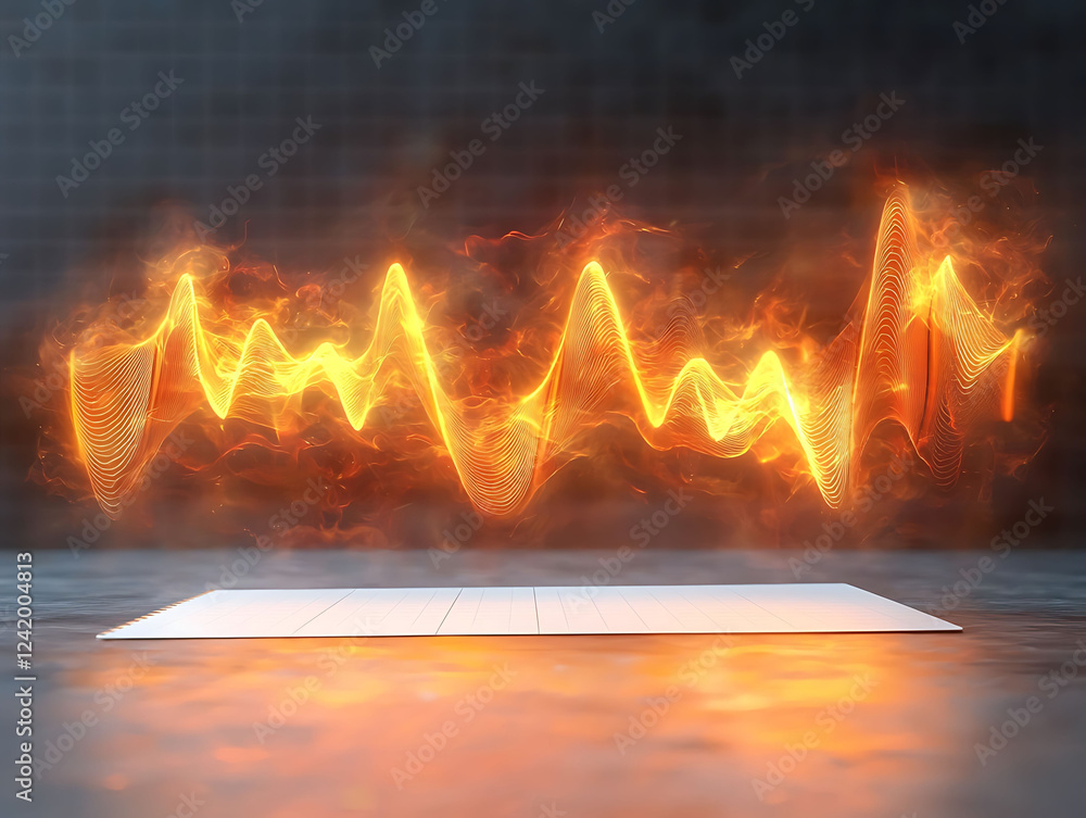 Poster fiery abstract waveform graphic design element, hovering over a blank surface. perfect for concepts 