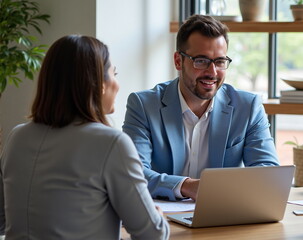 Obraz premium Business meeting with two professionals in a modern office