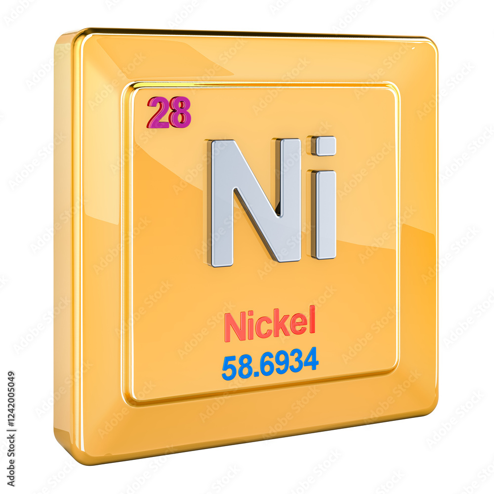 Aufkleber nickel ni, chemical element sign with number 28 in periodic table. 3d rendering isolated on transpar