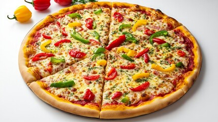 Freshly Baked Pizza with Colorful Peppers and Tasty Toppings