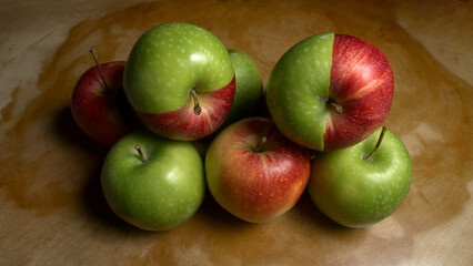 Group of Gala apples on a wooden table