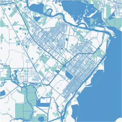 Map of Port Arthur in Texas in a professional blue style. Contains layered vector with roads water, parks, etc.