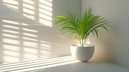 Sunlight on plant, corner room. Home decor